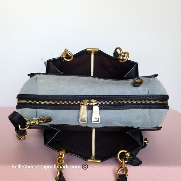 COACH Dreamer 27 Whipstitch Colorblocked Mixed Leather & Suede Satchel-Ink Mult⭐ - Picture 10 of 16